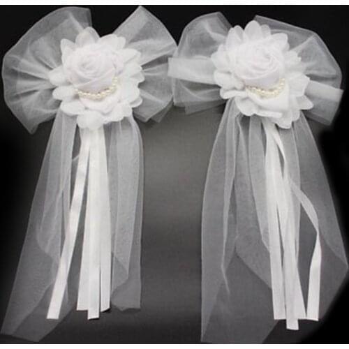 1pc butterfly Knotted Decor Pearl Bud Silk Ribbon Flower for Wedding Party Bridal Car decoration Chairs bridesmaid dresses