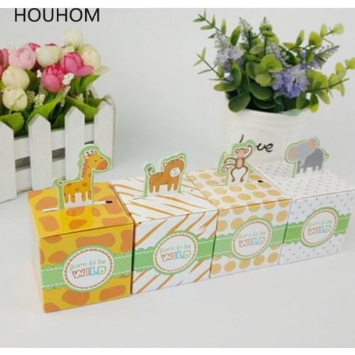 10pcs/lot Safari Animal Wild Favor Dragee Candy Gift Box Mariage Wedding Party Favors Packaging Cardboard Carton Box Gift Bags
