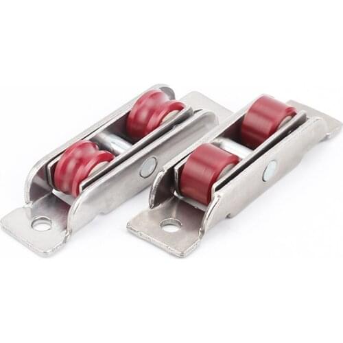4Pcs Stainless steel+Red Nylon Flat/Concave Double Wheel Plastic steel Slide Doors Window pulley U-type ultra-silence Wheel