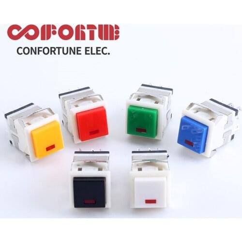 6PCS KD2-21 Self-Locking KD2-22 Self-reset Switch 17X17mm Square Push Button With LED Indicator Light 8-Pin Button Switch
