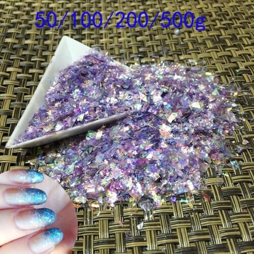 50/100/200/500g PP Bag Nail Glitter Flakes Sequin Irregular Manicure purple Cameo Crushed Sea Shinny Mixture Ice Mylar Shell