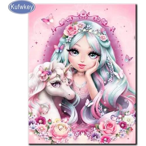 5D DIY Siamond Painting Full Square round drill embroidery"Girl and unicorn"picture Diamond Mosaic Cross Stitch Home Decor Gifts