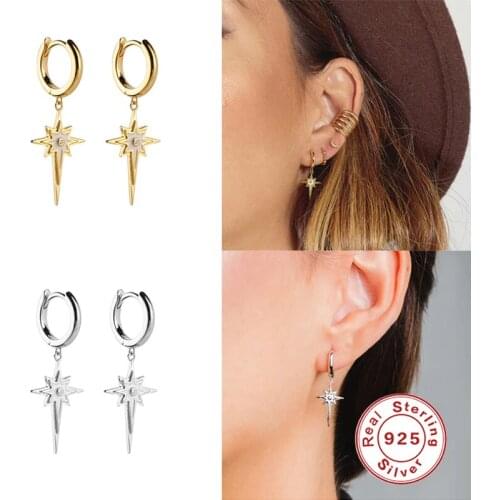 Aide 925 Sterling Silver Hoop Earrings for Women Minimalist INS Anise Star Small Sun CZ Crystal Zircon Earrings Fine Jewelry