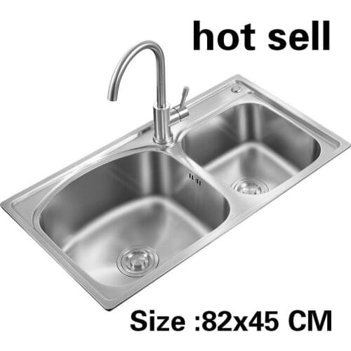 Free shipping Apartment food grade 304 stainless steel standard kitchen double groove sink hot sell 82x45 CM