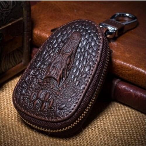 Genuine Leather Car Key Case Storage Bag Crocodile Auto Key Holder Covers Black Gifts For Toyota Audi Volkswagen Universal