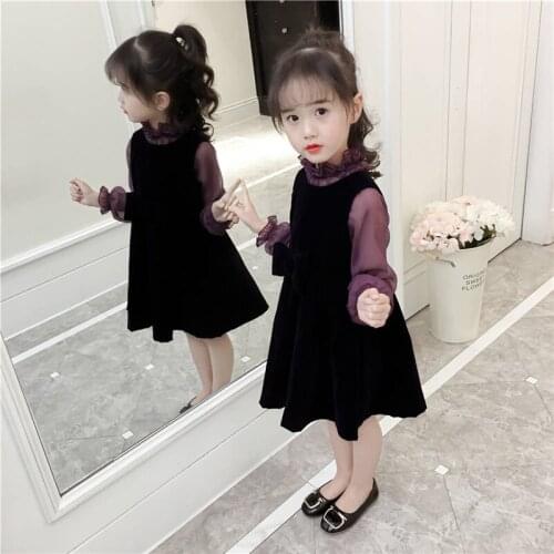 Elegant Kid Baby Girl Outfit Sets Lace Long Sleeve T Shirt Tops+Vest Set Autumn Clothes princess dress 2pcs