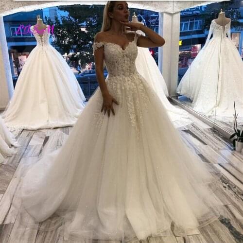 Gorgeous Wedding Dresses 2020 Dubai Ball Gown Off the Shoulder Wedding Gowns Lace Appliques Tulle Bridal Dress
