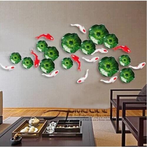Background wall creative home decoration living room wall stickers wall hanging fish lotus leaf wall