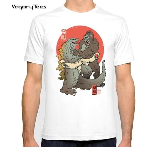 Mens fashion old man printing mens monster t-shirt short-sleeved T-shirt casual high street T-shirt street clothing Kaiju sumo