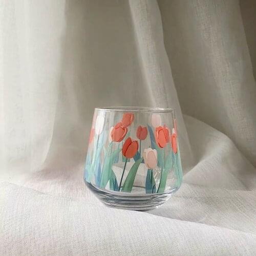 Ins Tulip Wine Beer Whiskey Glass Simple Fresh And Cute Office Household Transparent Water Cup For Women Vaso