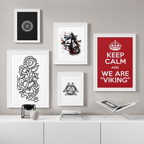 Classic Norse Mythology Vikings Quotes Aegishjalmur Valknut Poster Canvas Painting Print Wall Art Picture Tattoo Shop Decoration