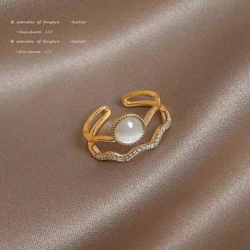 Classic Double Wave Opal Gold Rings Korean Fashion Jewelry For Woman 2021 New Unusual Accessories For Wedding Girls Fingers