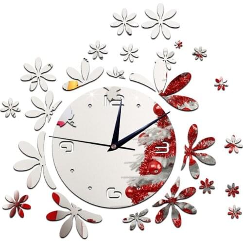 Creative Personality Wall Sticking Romantic Flower Mirror Clock Decoration Mirror Clock