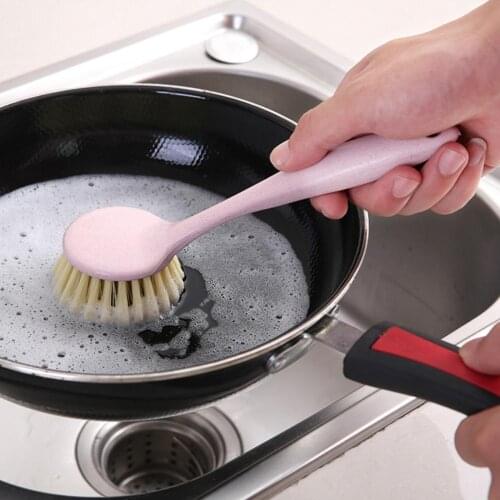Kitchen Long Handle Wheat Straw Washing Pot Dish Brush Cleaner Cleaning Tool