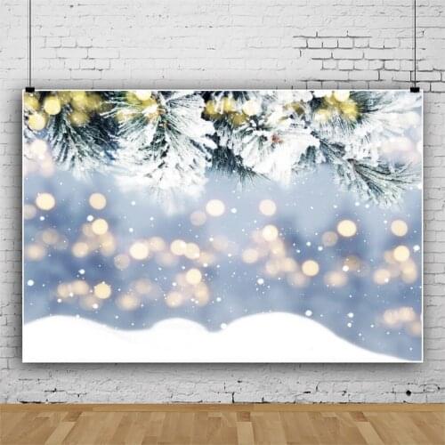Laeacco Winter Snow Pine Polka Dots Christmas New Year Party Outdoor Scenic Photographic Backdrop Photo Background Photo Studio