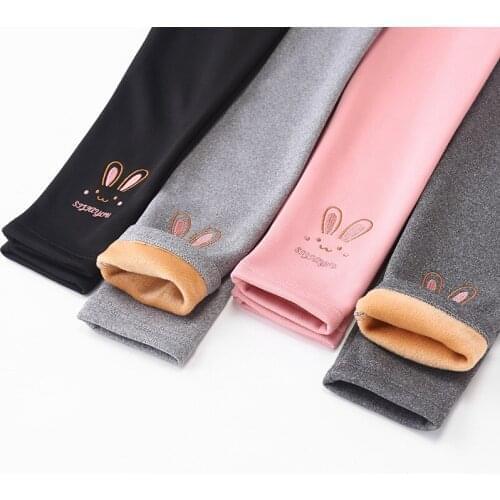 Girls Leggings Cute Style Winter Baby Girls Wear Plus Velvet Kids Warm Elastic Waist Trousers Children Solid Pants Clothes