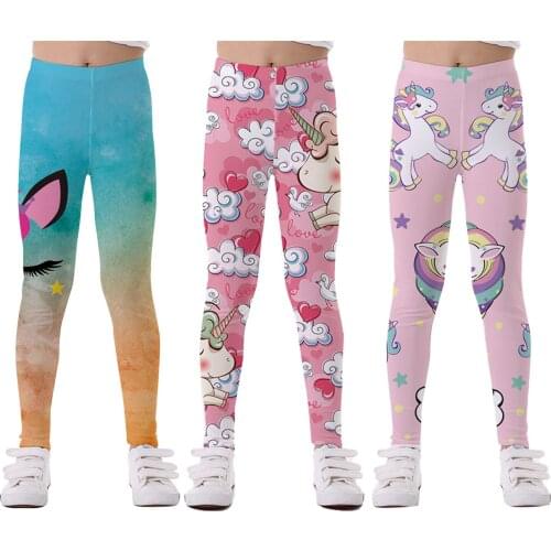 Oyolan 2021 Summer New Girls Pants for Children 5-12 Years Cartoon Rainbow Flowers Girls Ankle-length Pants Leggings Wholesale