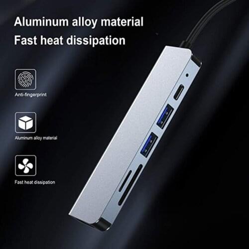 LX9B USB C Hub 6 in 1 Aluminum USB C Adapter SD/TF MicroSD Card Reader Splitter PD 3.0 USB C Hub 6 Ports Adapter