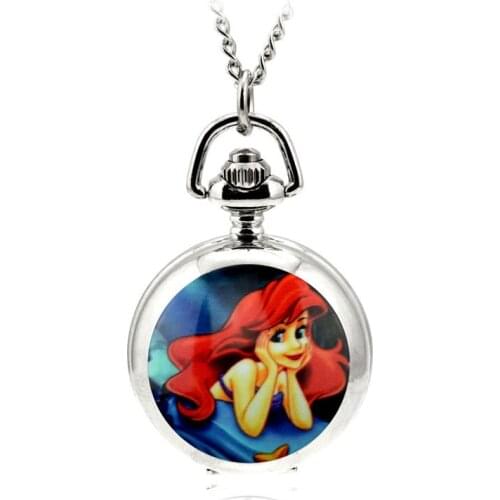 Fashion Modern Silver Quartz Pocket & Fob Watches Necklace Pendant Relogio De Bolso Enamel Women Watch Cartoon Characters Gift