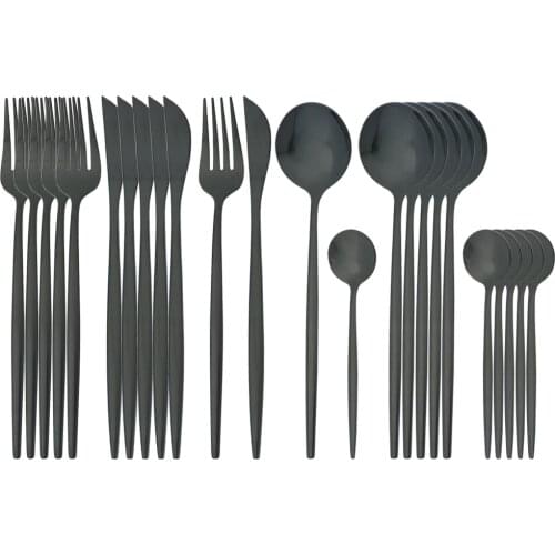 24Pcs Black Cutlery Set Stainless Steel Dinnerware Set Knife Fork Coffee Spoon Tableware Set Home Kitchen Dinner Tableware Set