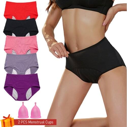 Plus Size 8XL-M Menstrual Panties set Leak Proof Breathable bragas menstruales Big Size free 2 menstrual cups