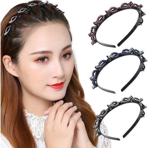 Non-slip Hair bands For Women Rhinestone Headband Bezel Hair Hoop Barrette Clips Double Bangs Hairstyle Hairpin Hair Accessories