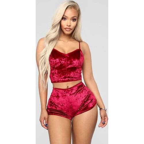 Sleepwear Velvet 2 Piece Set Women Sexy Spaghetti Strap Cami Crop Top Shorts Set Pajamas Suit Ladies Casual Pajama Party Set