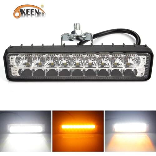 OKEEN 54W White Amber LED Work Lights 18 LED Light Bar Combo Beam 12V 24V Headlamp For Car Truck Trailer Beacon SUV ATV Fog Lamp