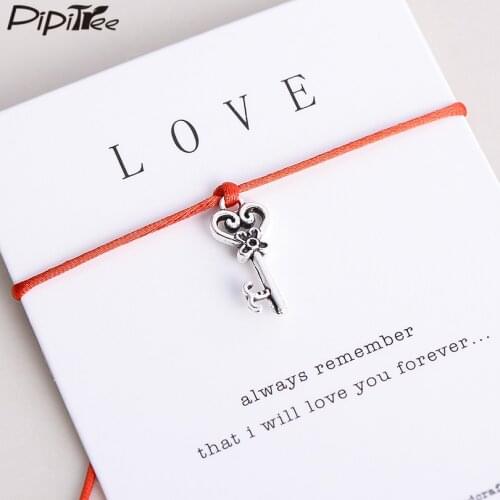 Pipitree Made with Love Heart Key Charm Bracelet Lucky Red String Wish Bracelets for Lovers Women Wedding Birthday Jewelry Gift