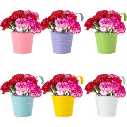Planting Pot Hanging Flower Pots Railing Fence Garden Home Decoration 6 Colors With Hooks 6pcs 26X16cm Metal Iron Bucket Planter