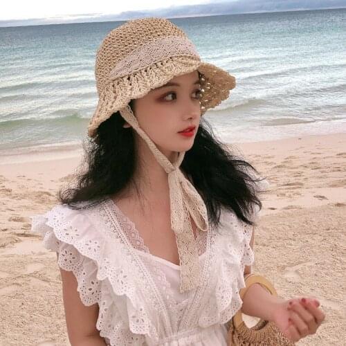 Womens Sea beach vacation leisure sunscreen hats for girls New 2021 summer sun hat bow Raffia hat Visor Temperament Straw hats
