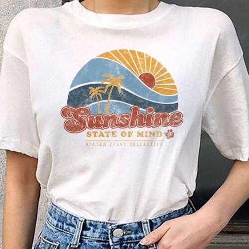 Beach Style Sunshine State Of Mood Vintage Womens T Shirt Vacation Summer Casual Oversized Tee White Tops Streetwear Grunge