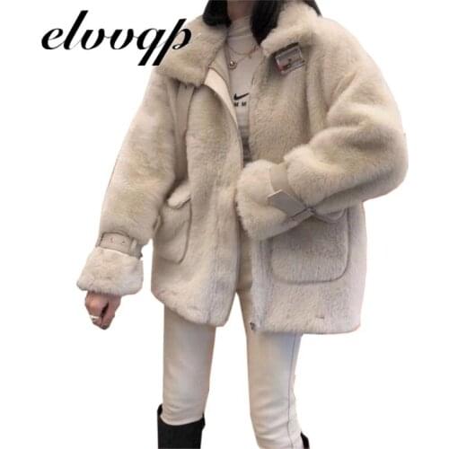 Faux Fur Coat Oversized Women 2020 New Autumn Winter Thicken Warm Elegant Rabbit Fur Jacket Female Plush Casual Warm Outerwear