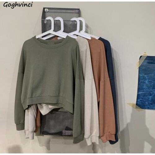 No Hat Hoodies Colorful Women Retro Loose Short Students Korean Style Solid Batwing Sleeve All-match Simple Trendy Pullovers New