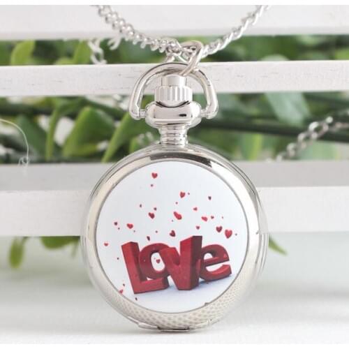 LOVE enamel pattern woman and girl Modern hours pendant Silver white steel Necklace pocket watches gift