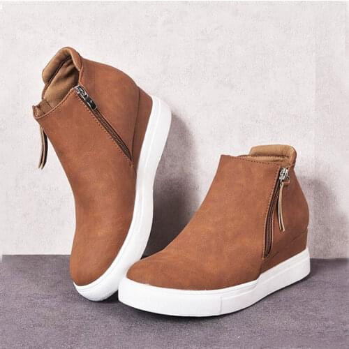 2020 Women Thick Bottom Shoes Ladies Wedges Platform Casual Shoes Female Spring Autumn Zip Breathable Sneakers Big Size 43