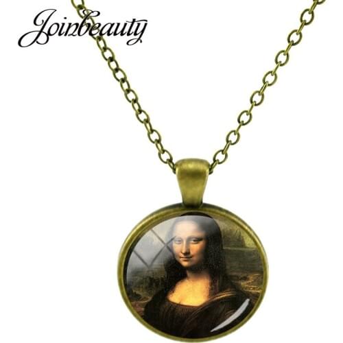 JOINBEAUTY Mona Lisa Women Girl Pattern Pendants Fashion Necklaces Glass Dome Art Pattern Statement Necklaces Jewelry Gift PE47
