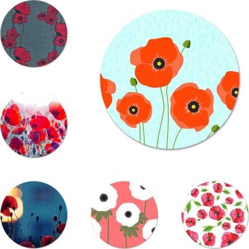 Red Poppies flower pattern Icons Pins Badge Decoration Brooches Metal Badges For Backpack Decoration 58mm