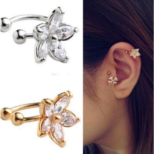 1PC Womens Fashion Cz Crystal Flower U Shape Ear Cuff Clip-on No Piercing Earring