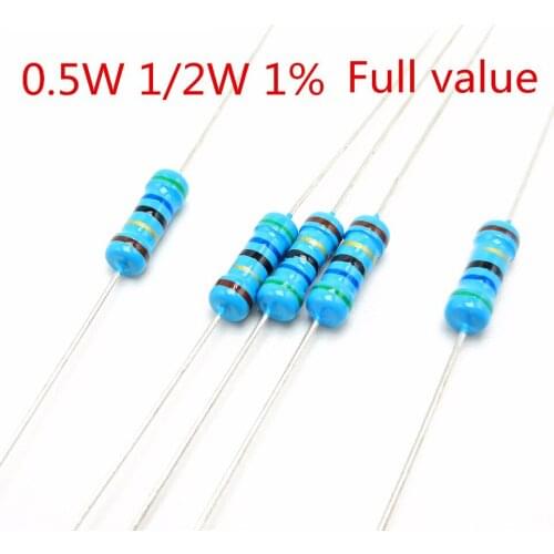100pcs 1/2W 0.5W 1% Metal film resistor 220R 240R 270R 300R 330R 360R 390R 430R 470R 510R 560R 620R 680R 750R 820R 910R 1KR