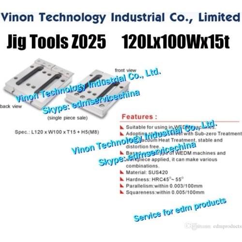 2pcs/bag) Z025 edm Jig Tools 120Lx100Wx15tmm for wire-cut edm machines, Wire EDM Extensions Clamp (stainless steel)