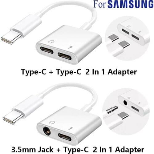 2 In 1 Type C Adapter 3 5 Jack Charge Cable For Samsung S10 Note10 + S21 S20 Note20 Ultra Splitter Typec To Dual USB C Converter