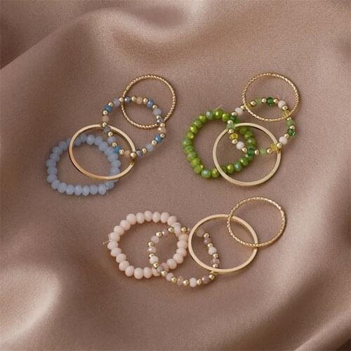 4pcs/set New Trendy Crystal Beaded Rings Sets For Women Hands Jewelry Fashion Finger Ring Wholesale