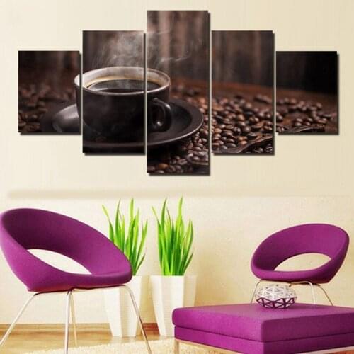 Painting Wall Art Prints 5 Pieces/Pcs Coffee Beans Cup Fashion Canvas HD Home Decoration Modular Pictures For Living Room Framed