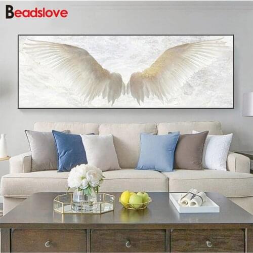 Diamond Embroidery White angel wings Full Square round Diamond Mosaic Rhinestones Art Painting Cross Stitch Wall Decor S78