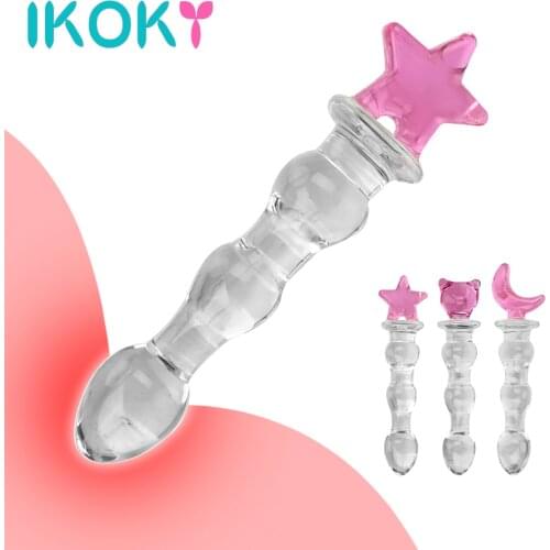 IKOKY Crystal Glass Anal Plug Butt Plug Glass Dildo Fake Penis Prostate Massage Adult Sex Products Sex Toys for Women