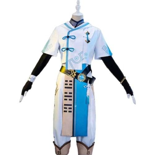 Anime Genshin Impac Chongyun Cosplay Costume Short Sleeves Pants Belts Bracelets Daily Carnival Party Festival Uniform Brand New