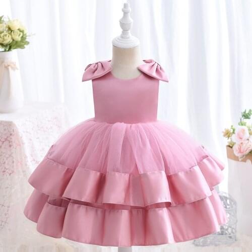 Hetiso Ball Gown Baby Girls Dress With Bow Layered Princess Dresses Birthday Wedding Kids Children Summer Clothing For 2-5 Years
