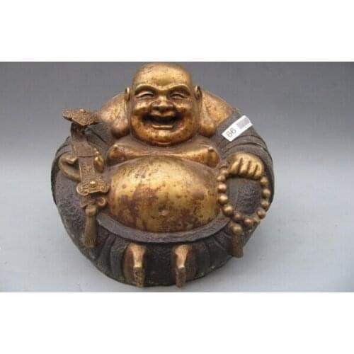 Fast shipping USPS to USA S0652 Tibet classical Old Bronze Ru Yi potbelly laughter Maitreya Buddha Statue