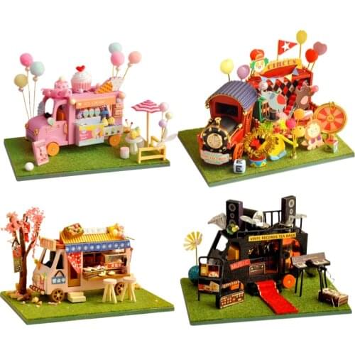 DIY Street Car Shop Wooden Miniature Dollhouse Little Doll House Furniture Model Building Kits Toys For Kids Adult Xmas Gifts